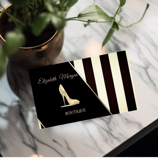 Modern Black And White Stripes,High Heel Business Card (Creator Uploaded)