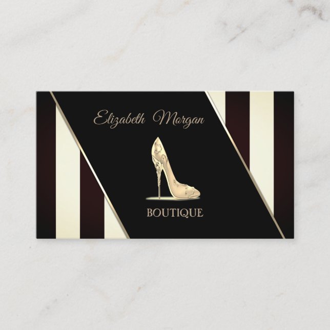Modern Black And White Stripes,High Heel Business Card (Front)