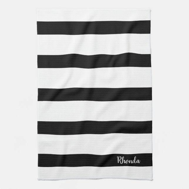 Modern Black and White Stripes Kitchen Towel (Vertical)