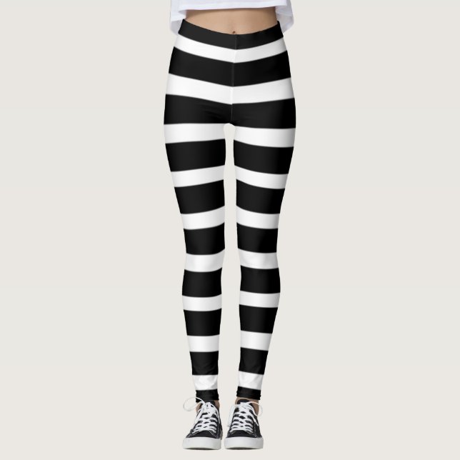 Modern black and white stripes leggings (Front)