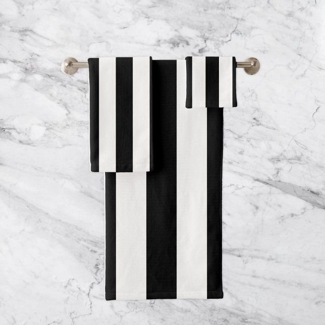 Modern Black and White Stripes Minimalist Bath Towel Set (Creator Uploaded)