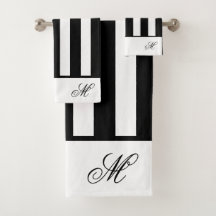 Modern Black and White stripes monogram bathroom