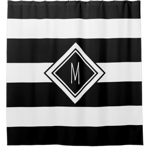 Modern Black And White Stripes Monogram Letter Shower Curtain Zazzle