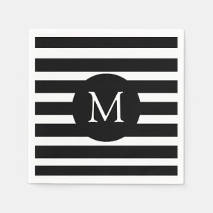 Modern Black and White Stripes Monogram Napkins