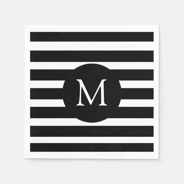 Modern Black and White Stripes Monogram Napkins (Front)