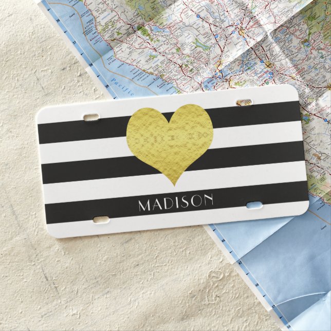 Modern Black And White Stripes Name License Plate (In Situ)