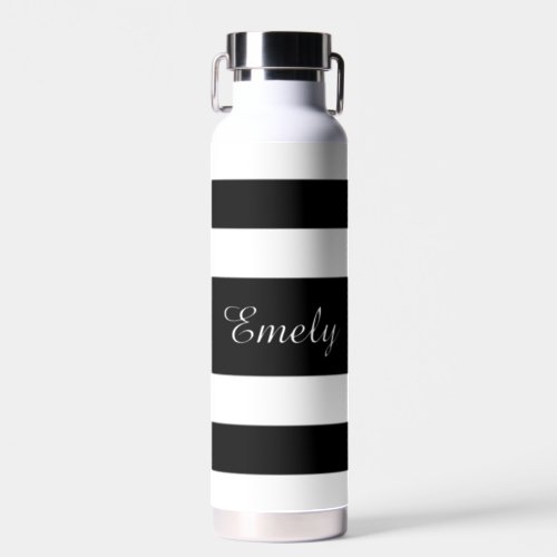 Modern Black And White Stripes Name Water Bottle