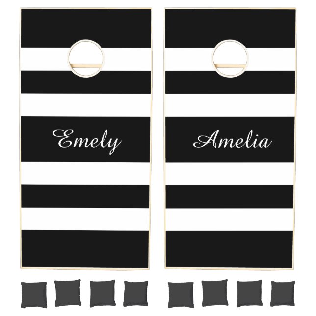 Modern Black And White Stripes Names Cornhole Set (Set)