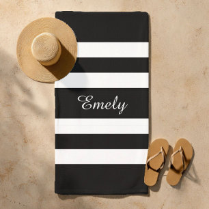 Modern Black And White Stripes Pattern Beach Towel