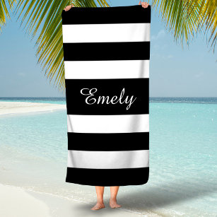 Double Stripe Beach Towel - White/Black