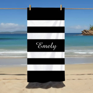 Modern Black And White Stripes Pattern Beach Towel