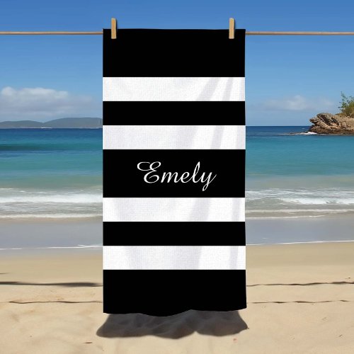 Modern Black And White Stripes Pattern Beach Towel