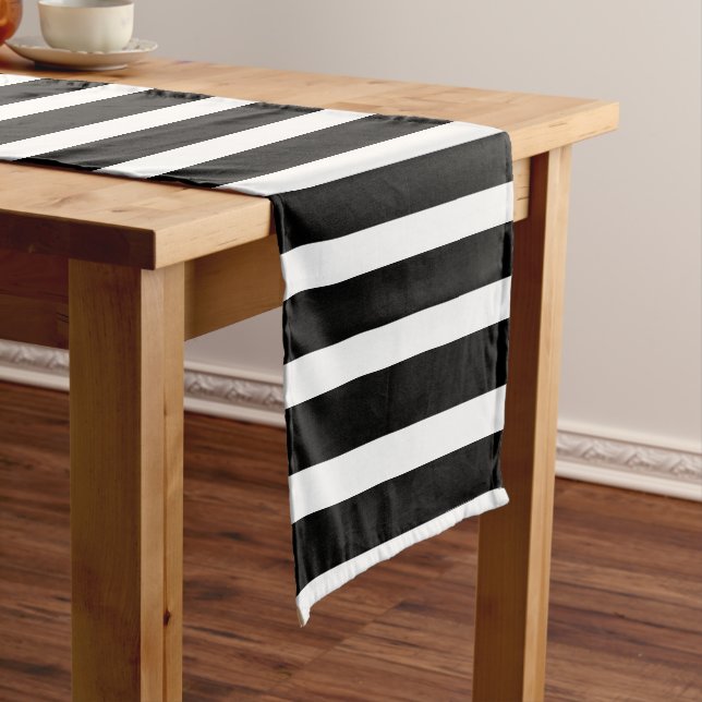 Modern Black And White Stripes Pattern  Short Table Runner (In Situ)