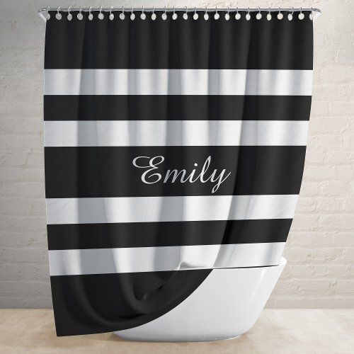 Modern Black And White Stripes Pattern Shower Curtain