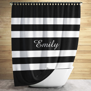Modern Black And White Stripes Pattern Shower Curtain