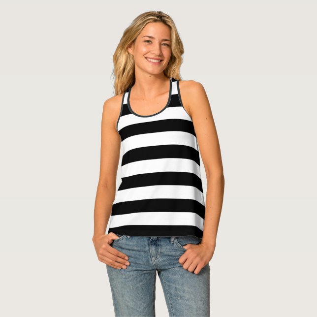 Modern Black and White Stripes Pattern Tank Top (Front Full)