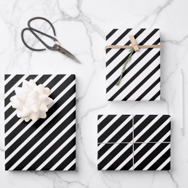 Modern Black And White Stripes Pattern  Wrapping Paper Sheets (Front)