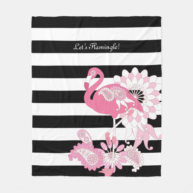 Modern Black and White Stripes Pink Flamingo