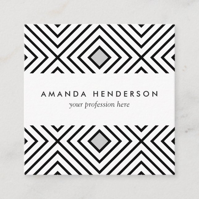 Modern Black And White Stripes Tribal Pattern Square Business Card (Front)