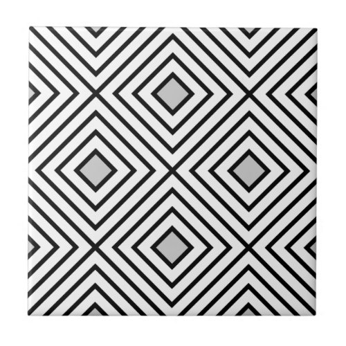 Modern Black And White Stripes Tribal Pattern Tile