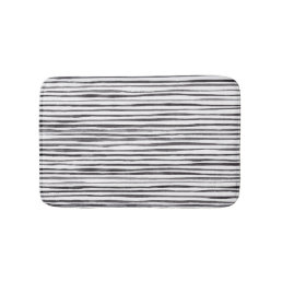 Modern Black and White Stripes Watercolor  Bath Mat