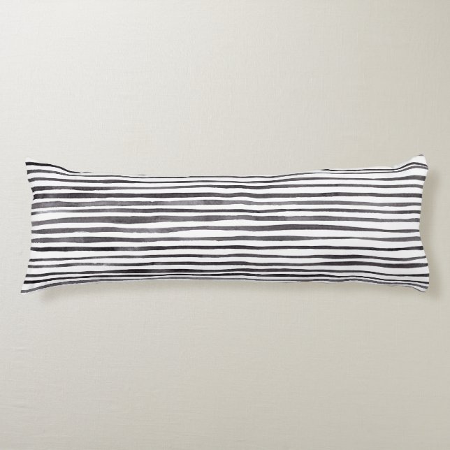 Modern Black and White Stripes Watercolor  Body Pillow (Front)