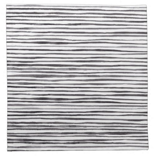 Modern Black and White Stripes Watercolor  Cloth Napkin