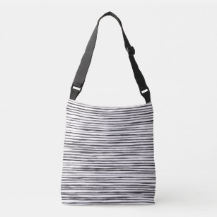 Modern Black and White Stripes Watercolor  Crossbody Bag