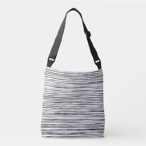 Modern Black and White Stripes Watercolor  Crossbody Bag