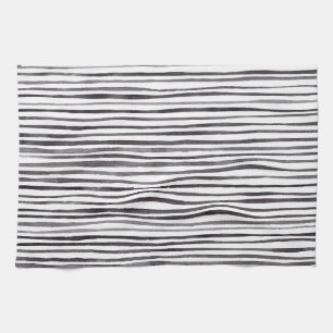 Modern Black and White Stripes Watercolor Kitchen Towel