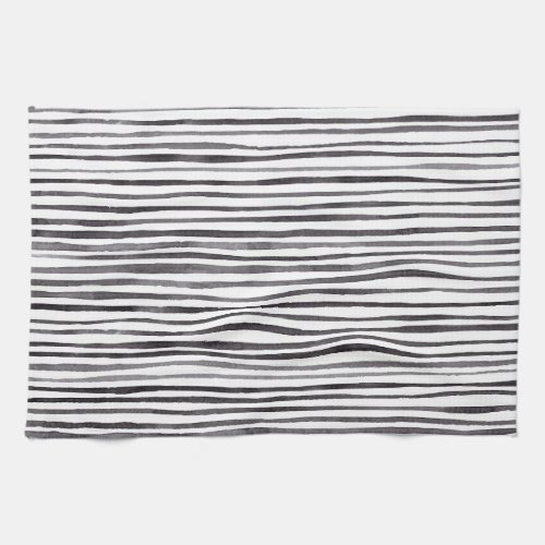 Modern Black and White Stripes Watercolor    Kitchen Towel
