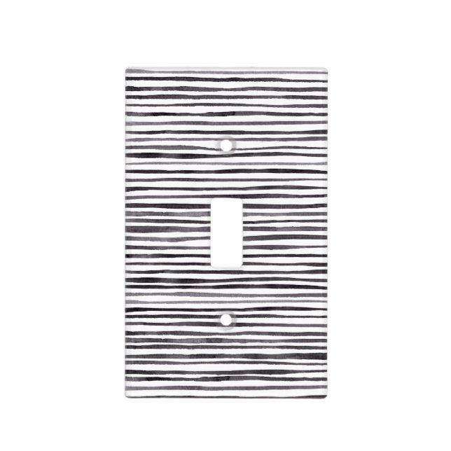 Modern Black and White Stripes Watercolor  Light Switch Cover (Front)