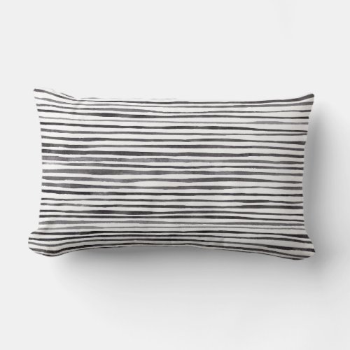 Modern Black and White Stripes Watercolor  Lumbar Pillow