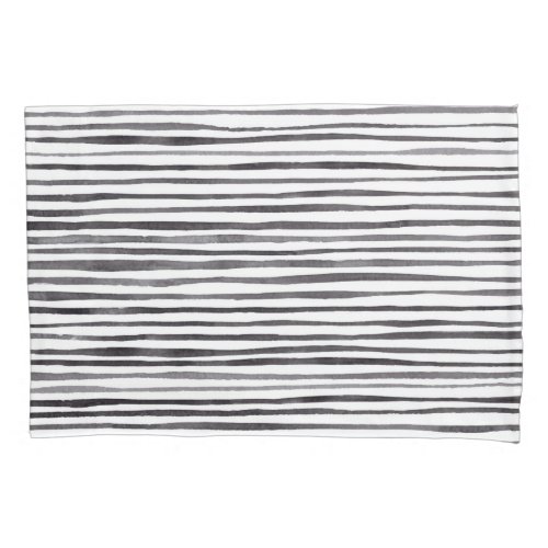 Modern Black and White Stripes Watercolor    Pillow Case