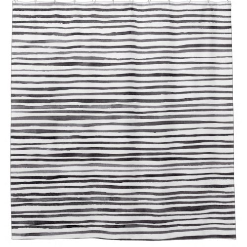Modern Black and White Stripes Watercolor  Shower Curtain