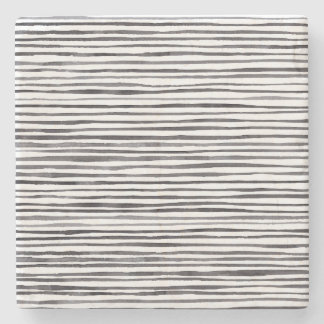 Modern Black and White Stripes Watercolor Stone Coaster