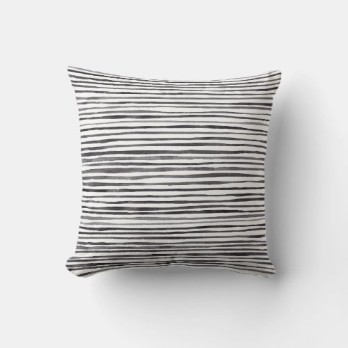 Modern Black and White Stripes Watercolor   Throw Pillow