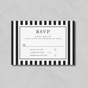 Modern Black And White Stripes Wedding RSVP Card