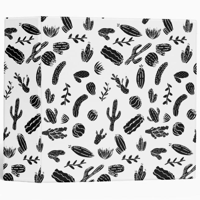 Modern Black and White Succulent Cactus  Pattern Binder (Front/Spine)