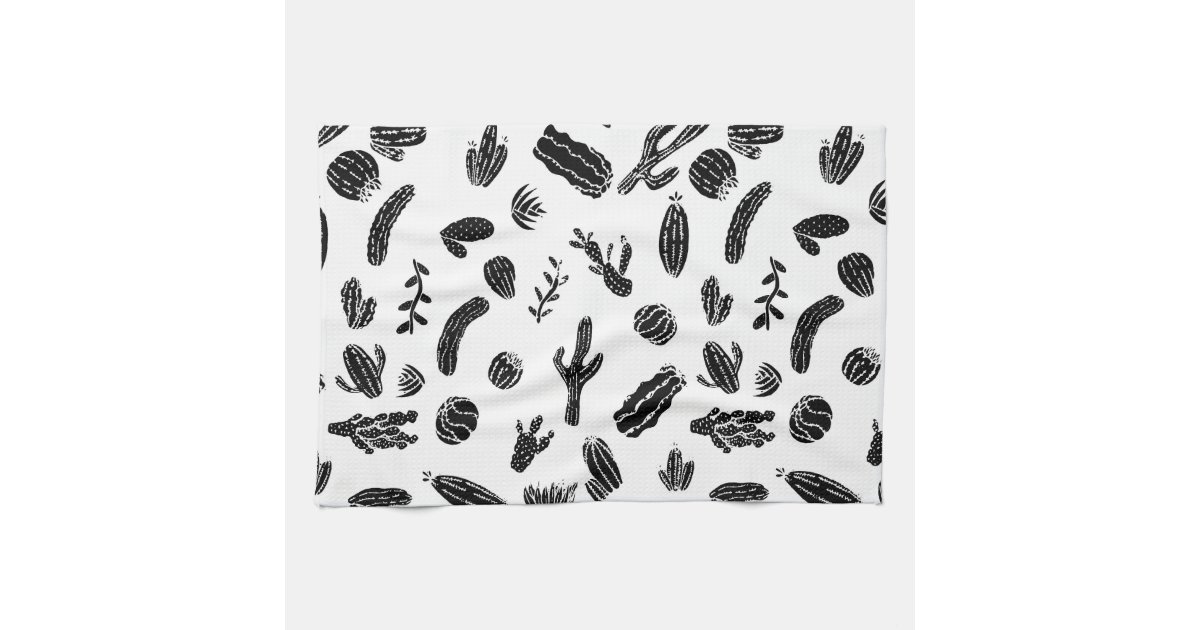 Modern Black And White Succulent Cactus Pattern Towel Zazzle Com