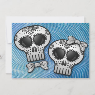 Modern Black and White Sugar Skull Elegant Wedding Invitation