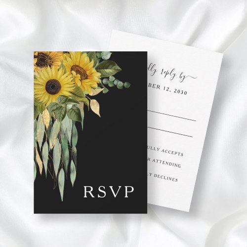 Modern Black And White Sunflower Wedding  RSVP Card