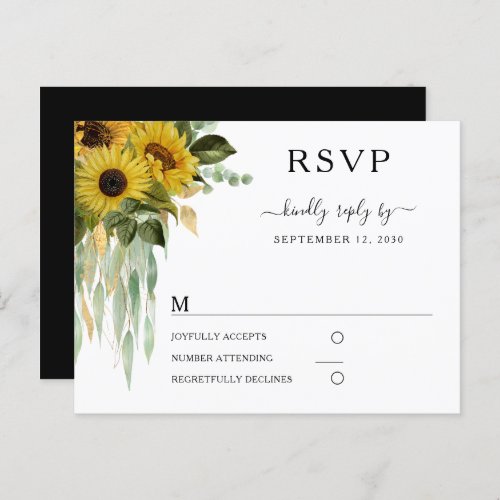 Modern Black And White Sunflower Wedding RSVP Postcard