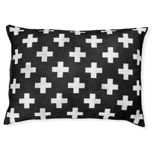 Modern black and white Swiss cross pattern pet bed