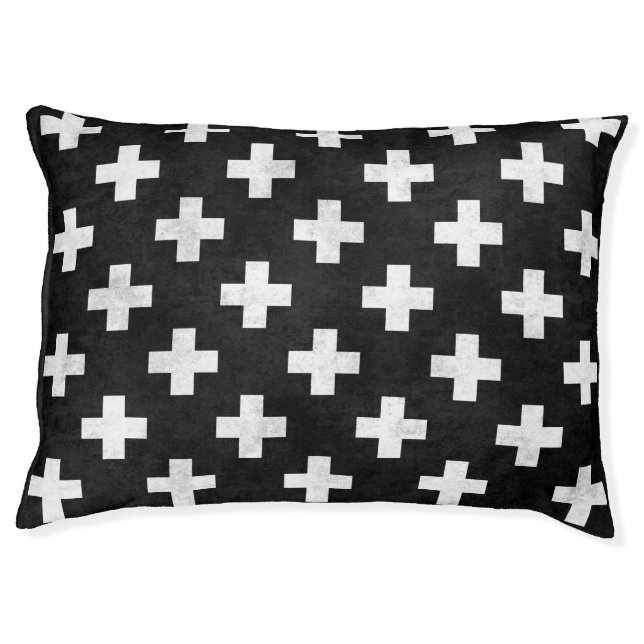 Modern black and white Swiss cross pattern pet bed (Front)