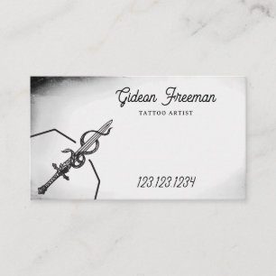 Modern Black and White Sword Tattoo Shop Business Card