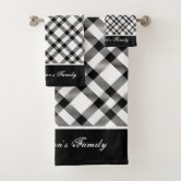 Gingham Check Black Bath Towel Set, Zazzle