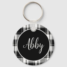 Modern Black and White Tartan Plaid Custom Name