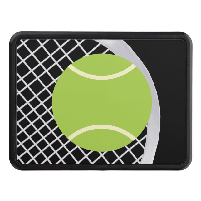 Modern Black And White Tennis Racket Ball Hitch Cover (Front)
