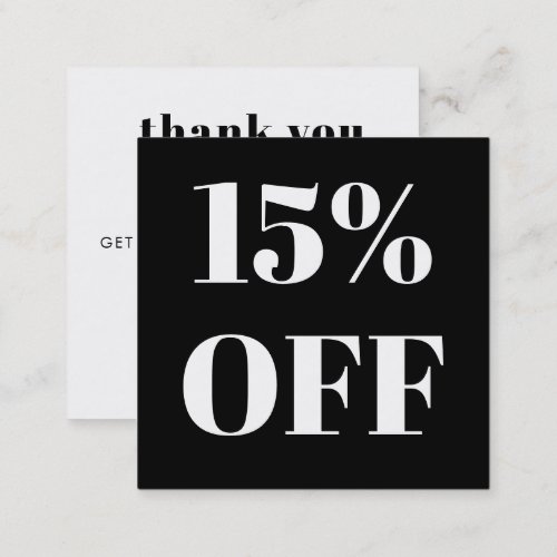 Modern Black and White Thank you Business Discount Square Business Card